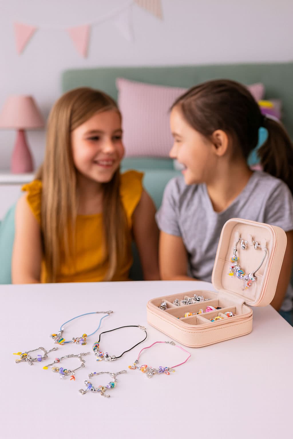 Zestaw do robienia bransoletek naszyjników charmsy koraliki 66 elementów + organizer i torba